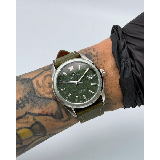 Custom Seiko Mod • GS Olive Green Birch on Leather Strap • 40mm